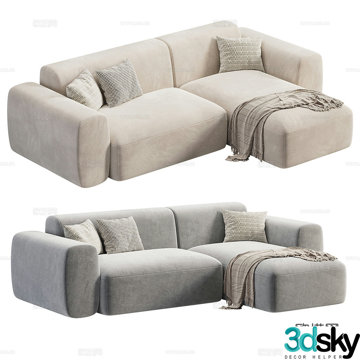 Modern creamy corner sofa 3d model