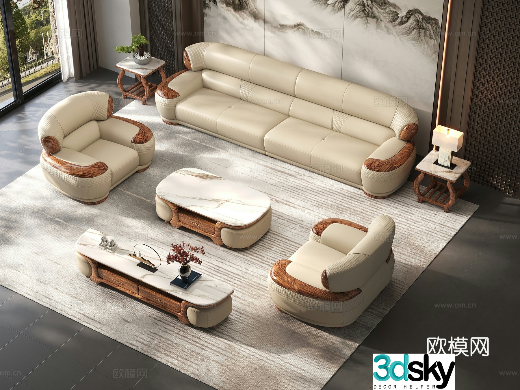 Modern new Chinese living room furniture sofa furniture combination 3D model