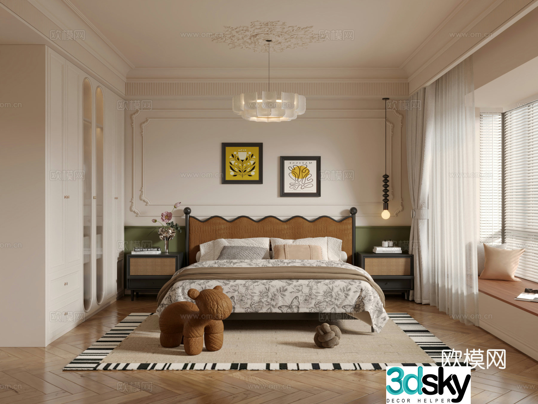 French retro bedroom 3d model