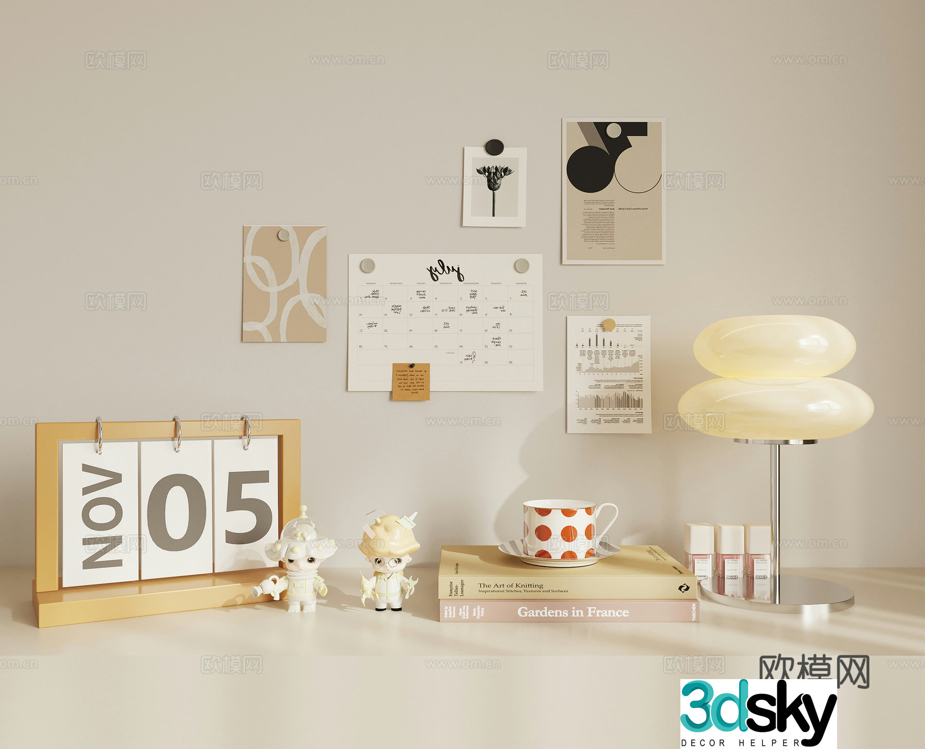 Table lamp combination ornament hanging painting 3D model