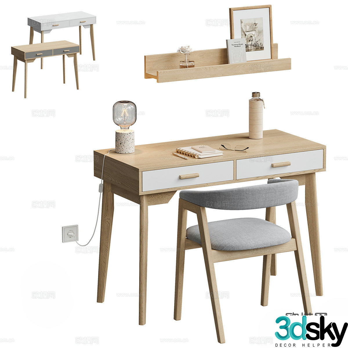 New Chinese style desk and chair 3D model