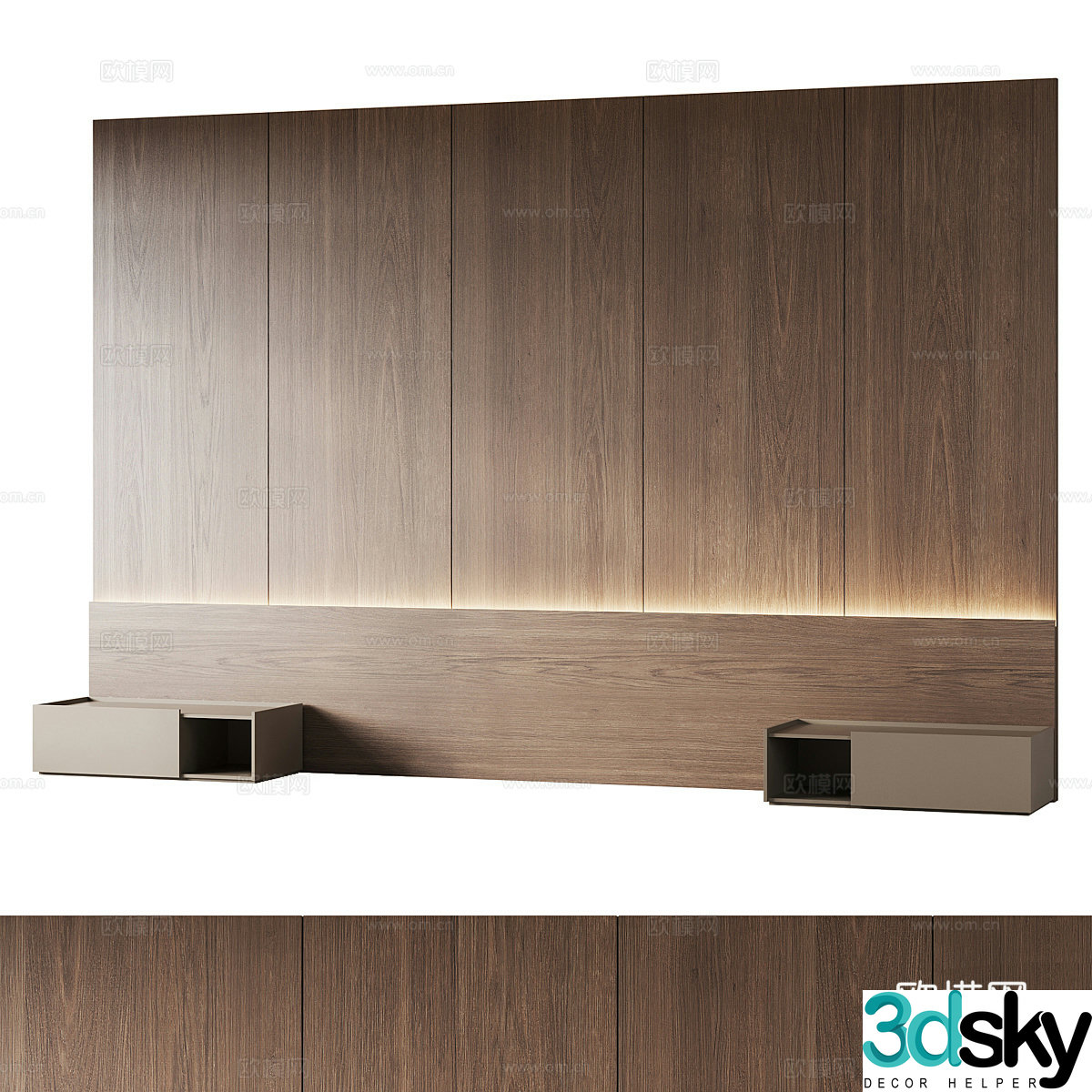 Modern Italian minimalist bedside background wall 3d model