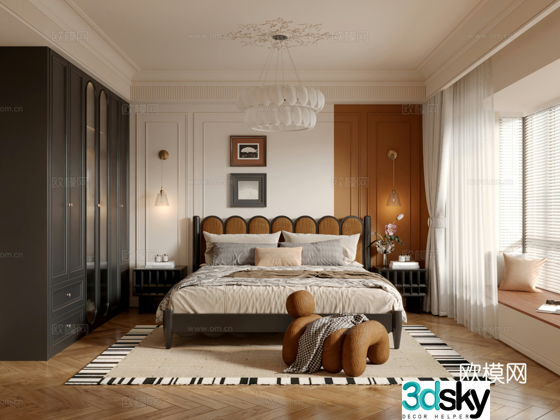 French retro bedroom 3d model