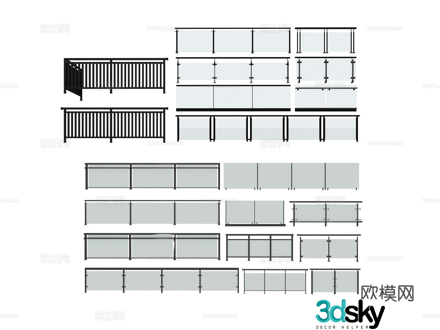 Modern glass railing 3d model