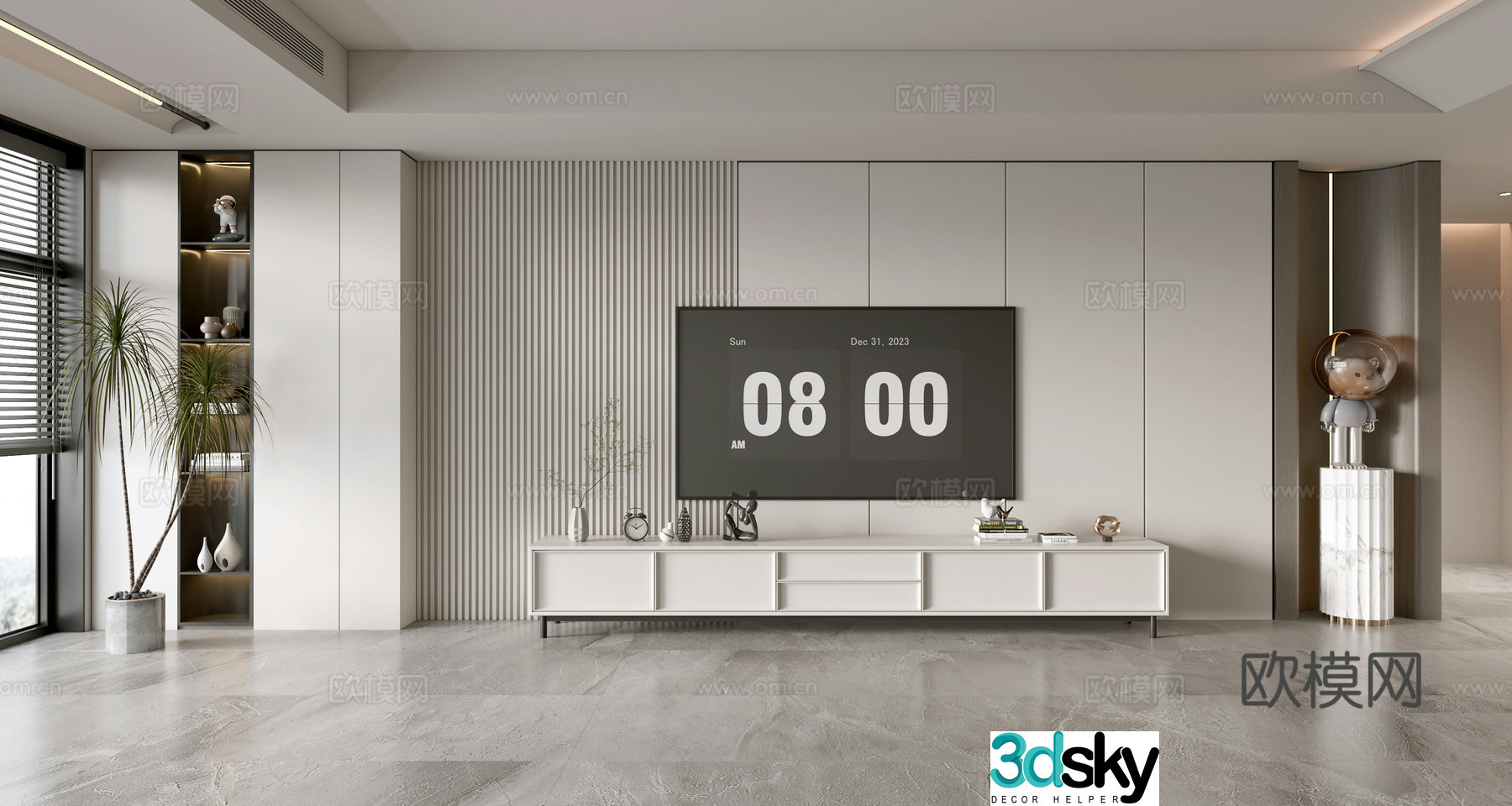 Modern simple living room light luxury TV background wall TV set full wall TV cabinet TV cabinet combination 3D model