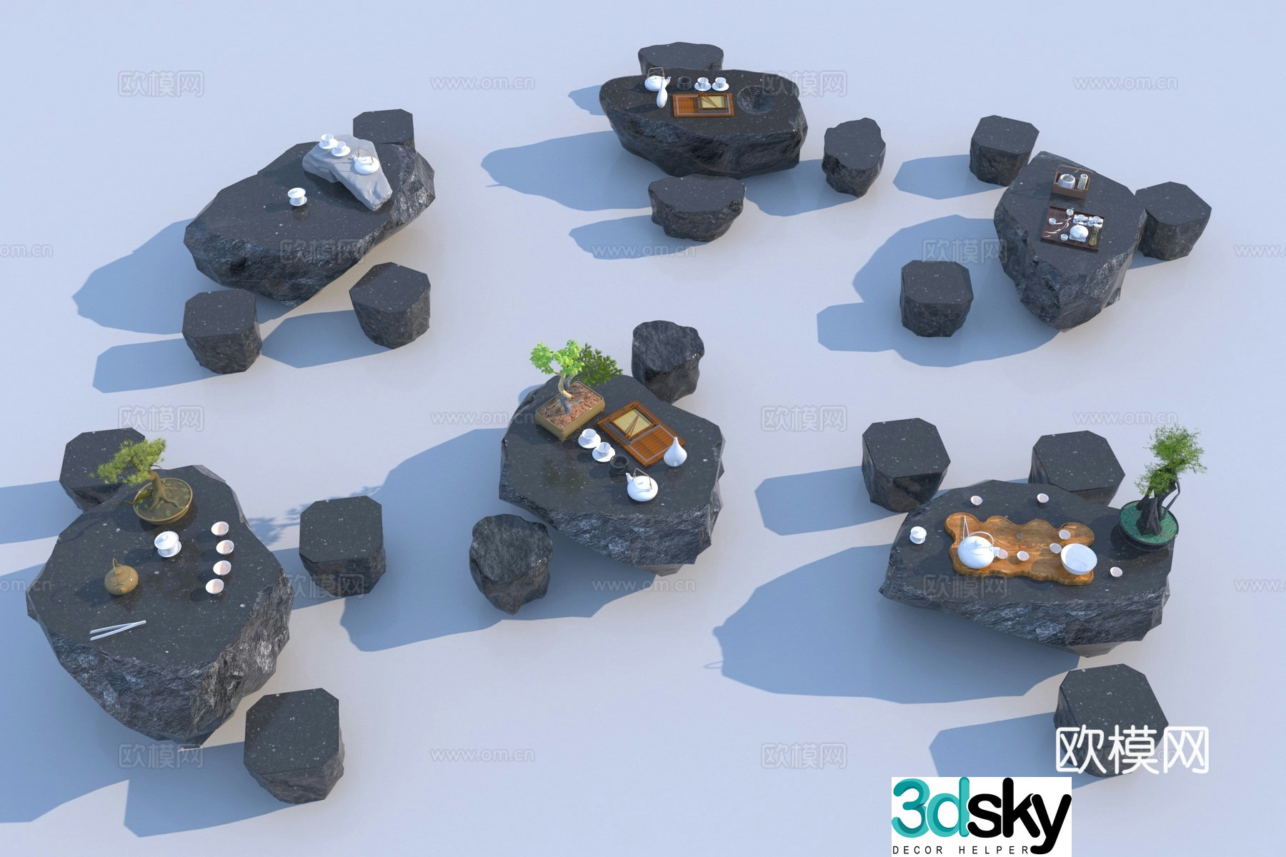Chinese outdoor table and chair combination 3D model