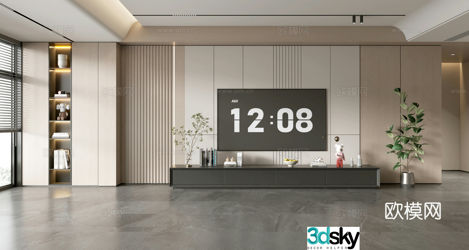 Modern simple living room light luxury TV background wall TV set full wall TV cabinet TV cabinet combination 3D model