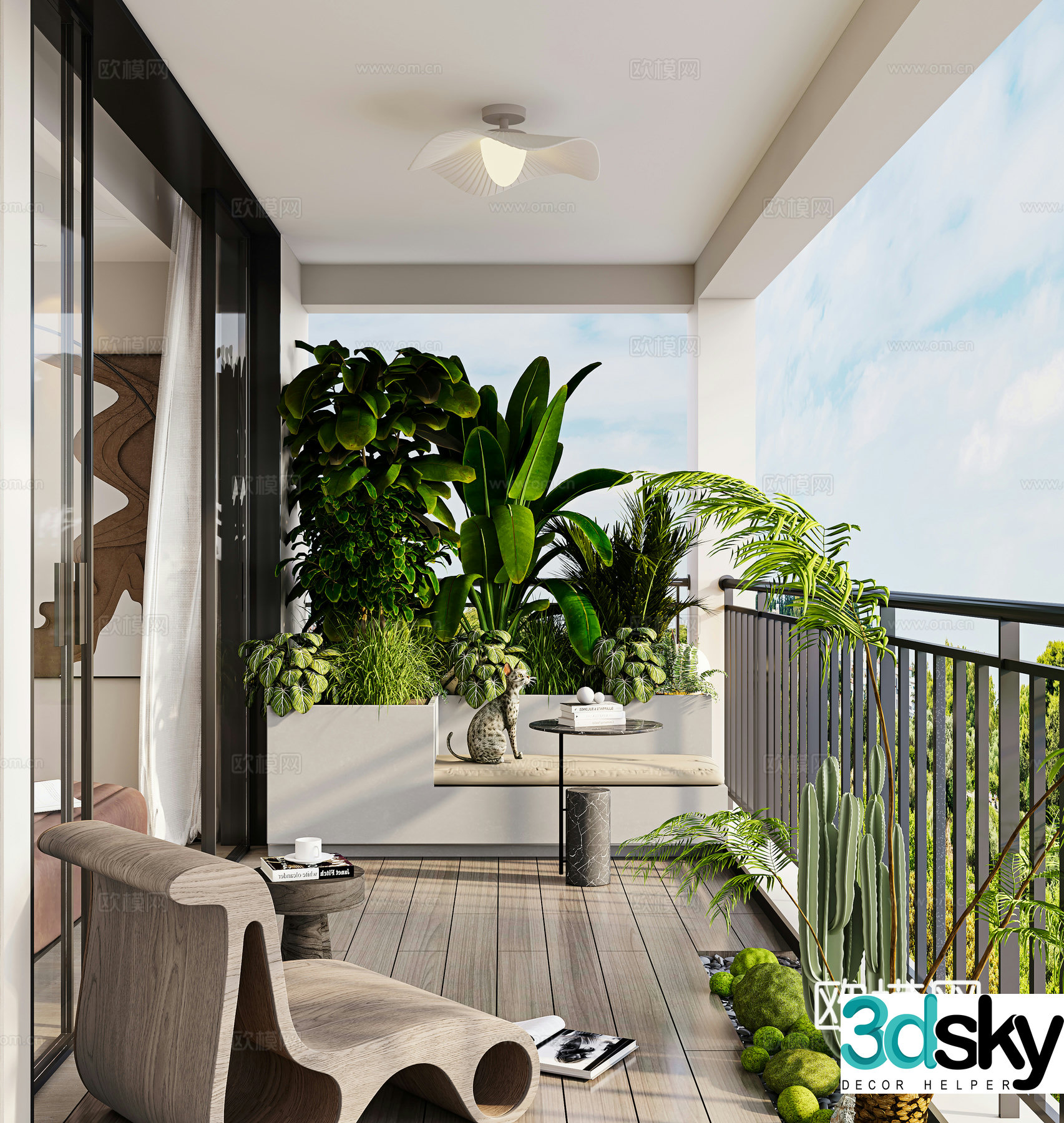 Modern living balcony 3D model 3D model