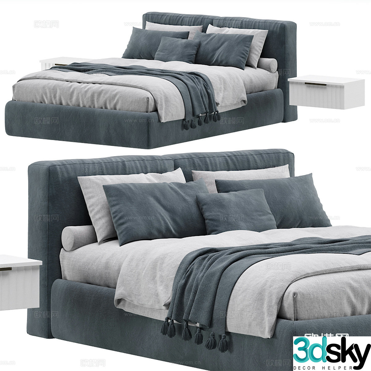 Modern Italian fabric double bed 3D model