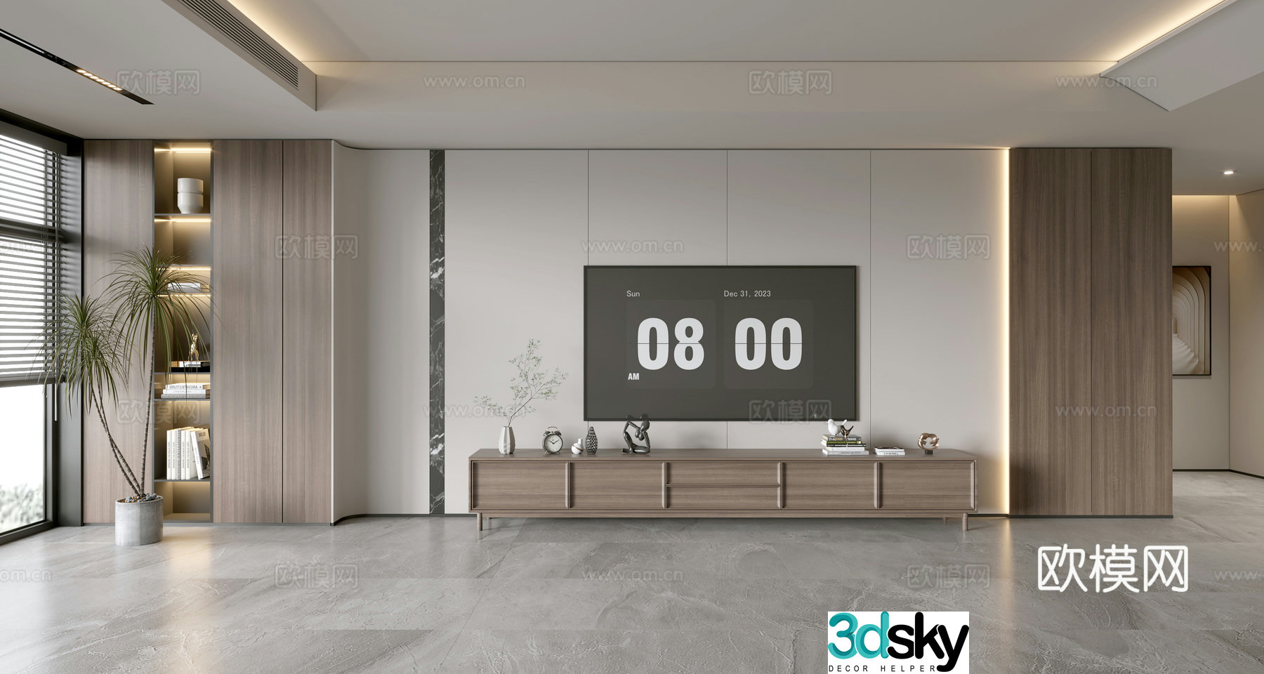 Modern simple living room light luxury TV background wall TV set full wall TV cabinet TV cabinet combination 3D model