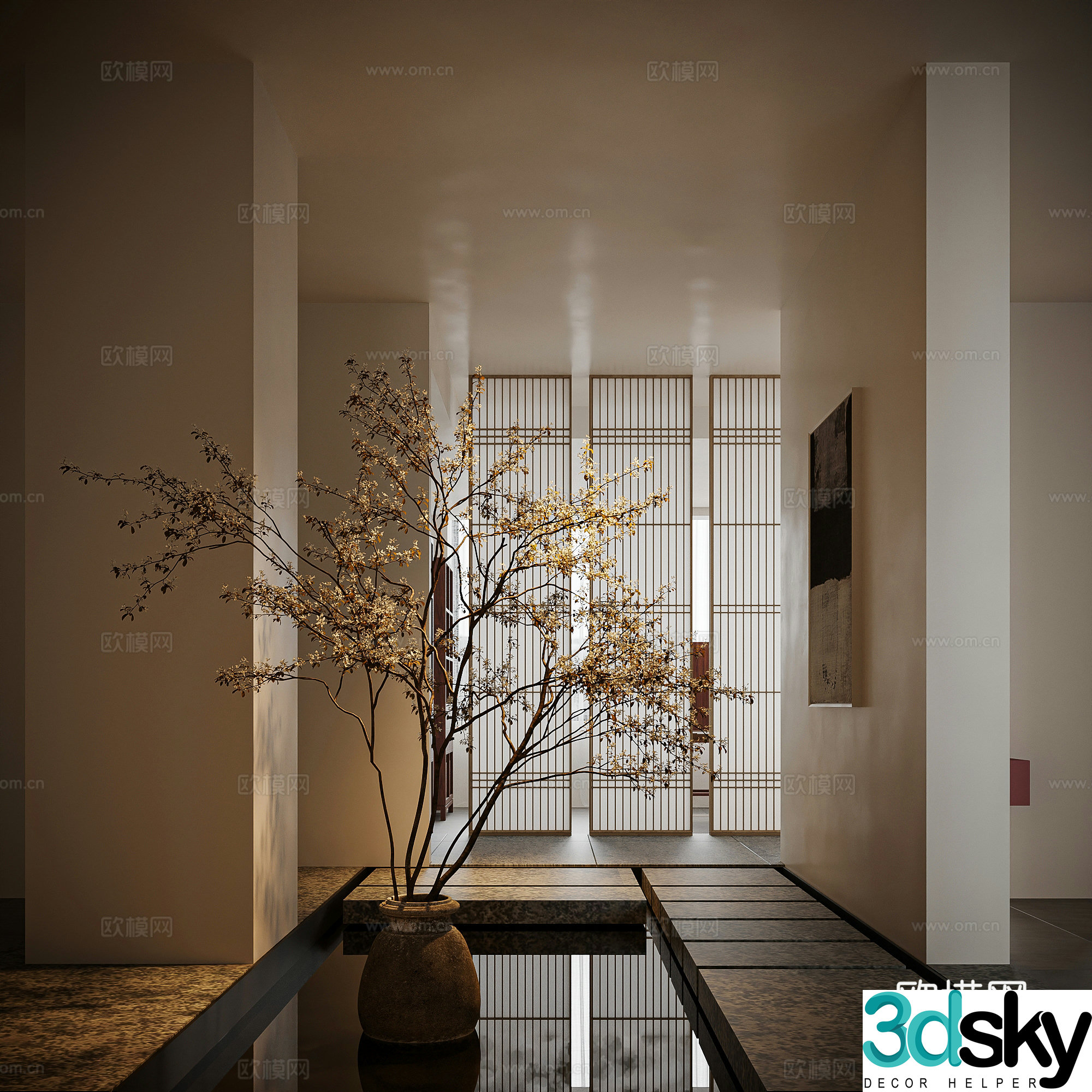 New Chinese style entrance hall end view terrace entrance hall entrance hall entrance hall background entrance hall 3D model