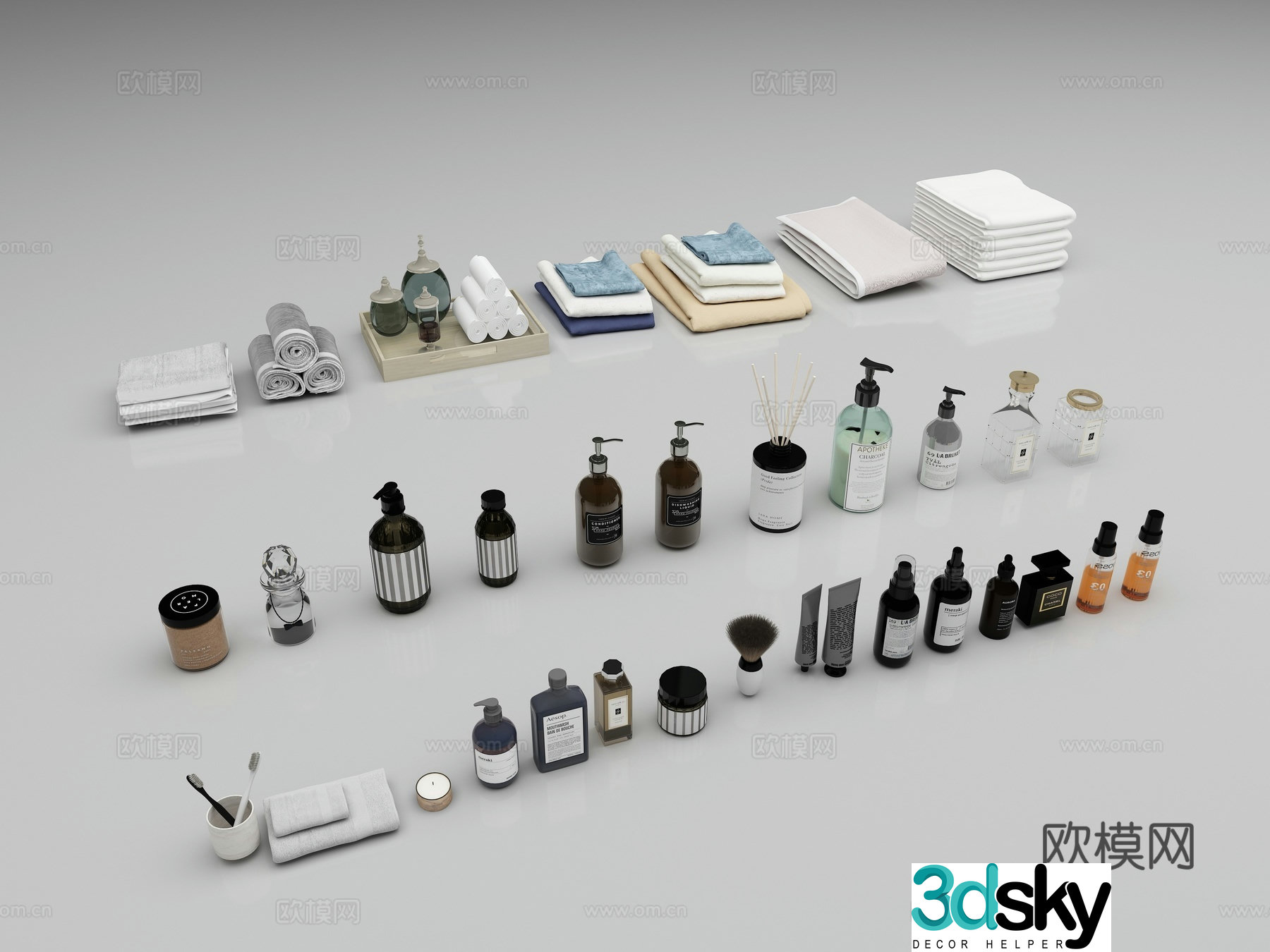 Toiletries Toiletries Towels Shampoo Cosmetics Toothbrush Care Products 3D Model