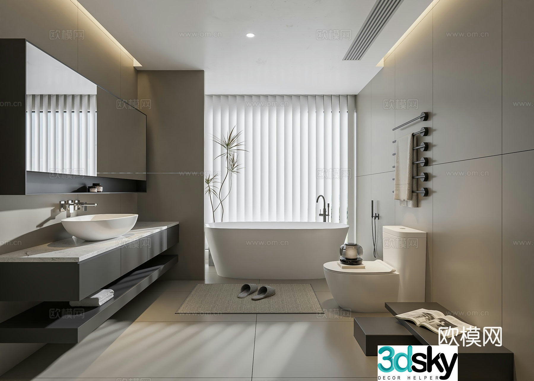 Modern bathroom bathroom cabinet washbasin mirror cabinet toilet 3d model