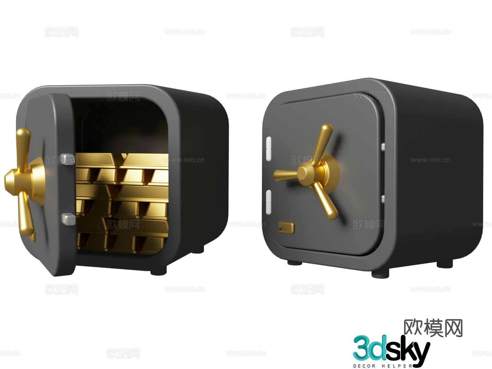 Open safe Gold bars Fintech theme Smart safe 3d model
