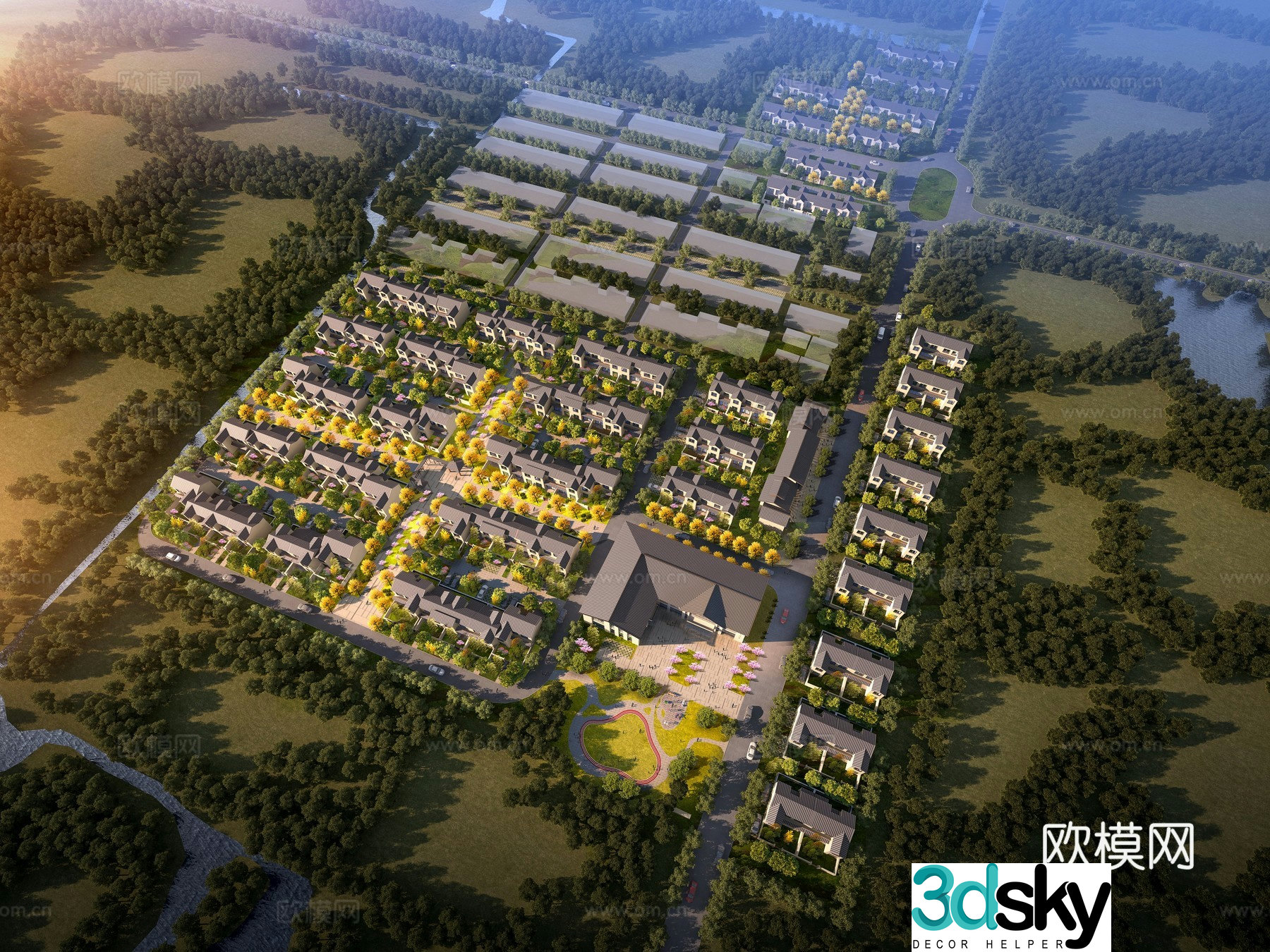 Rural planning aerial view 3d model