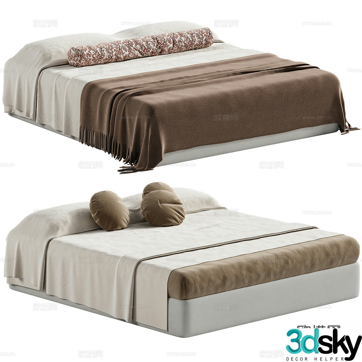 New Chinese style fabric double bed 3D model