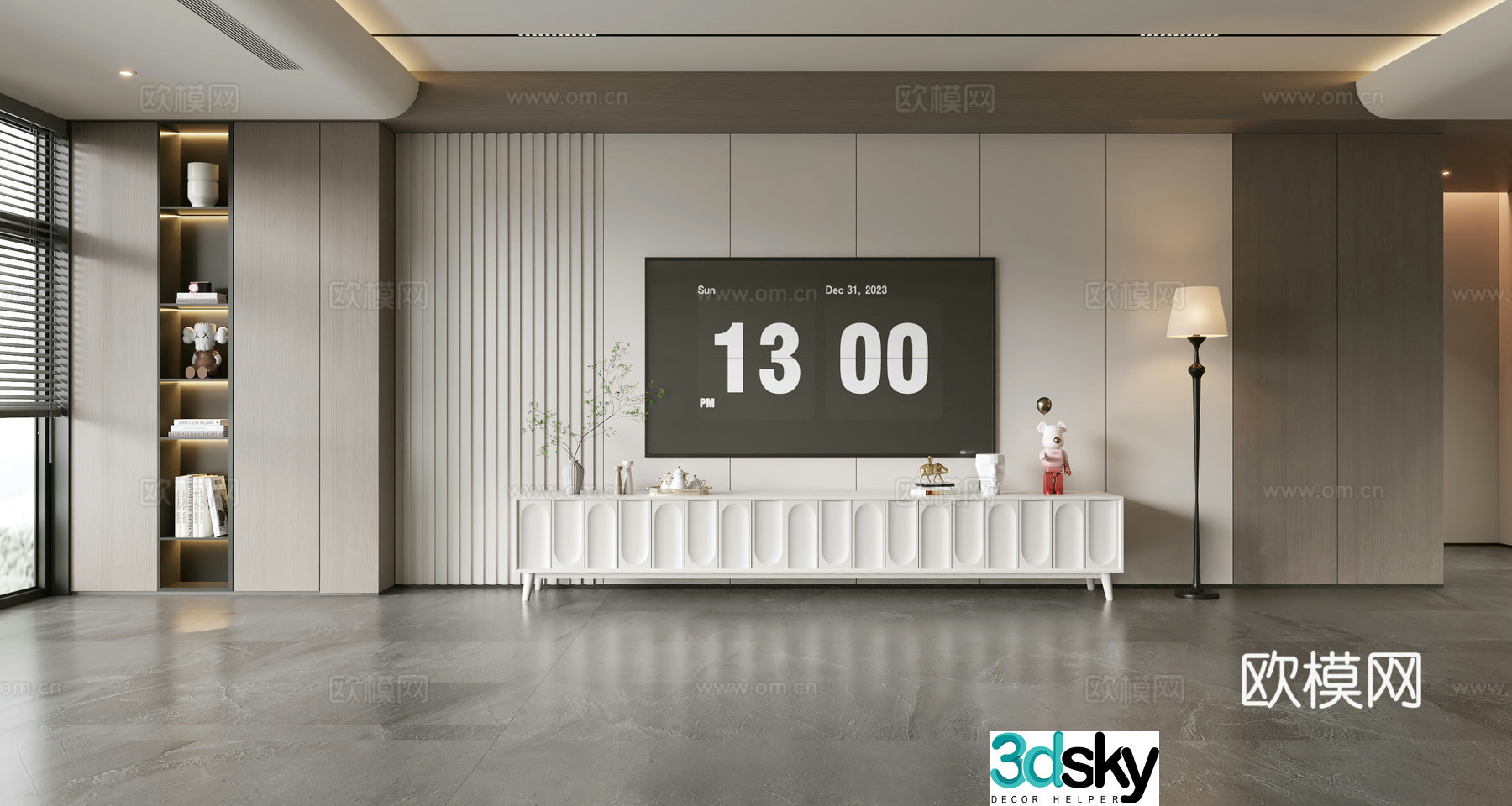 Modern simple living room light luxury TV background wall TV set full wall TV cabinet TV cabinet combination 3D model