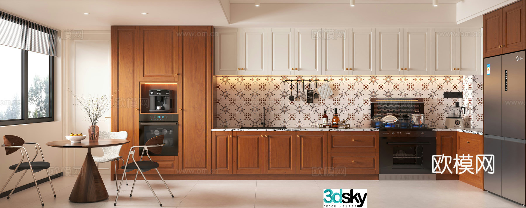 French medieval style kitchen European mahogany kitchen retro cherry wood kitchen cream style ancient kitchen 3d model