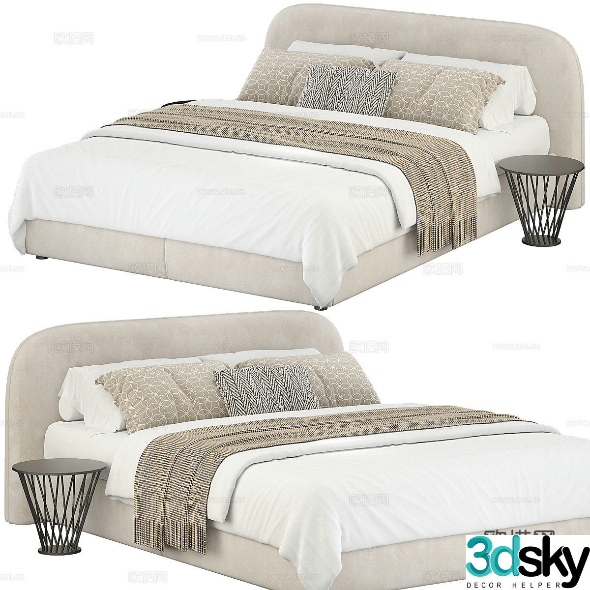 Modern creamy wind double bed 3D model