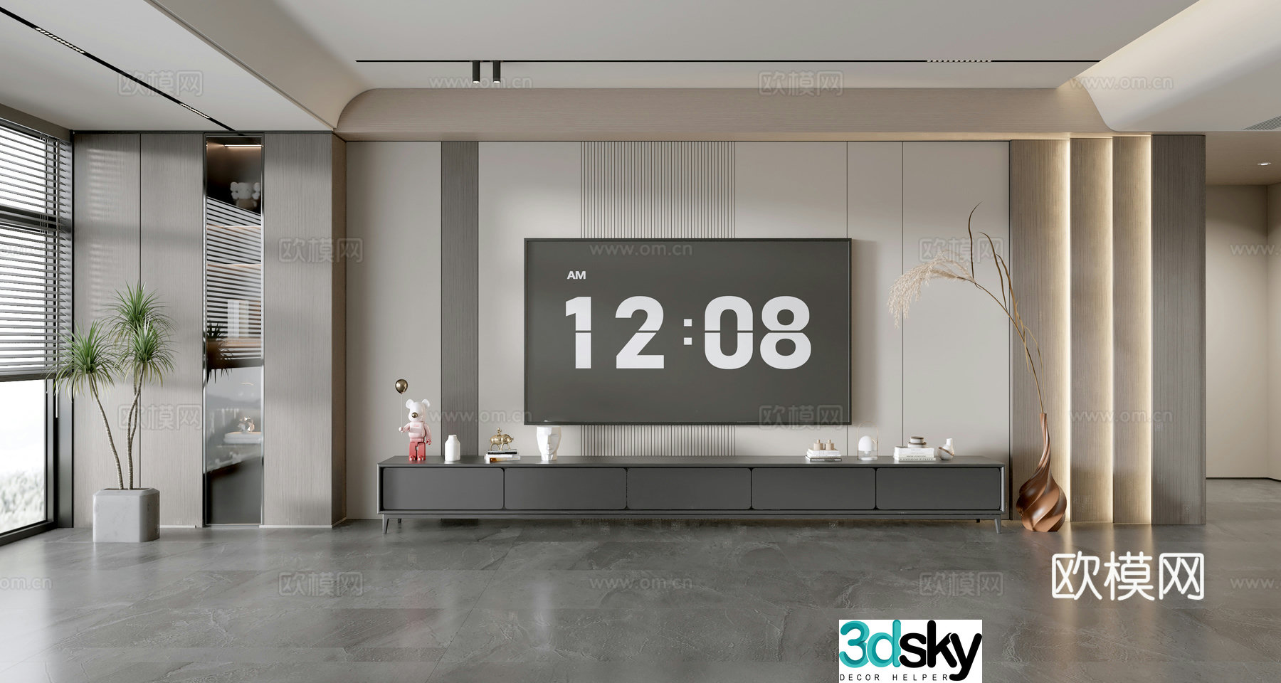 Modern simple living room light luxury TV background wall TV set full wall TV cabinet TV cabinet combination 3D model