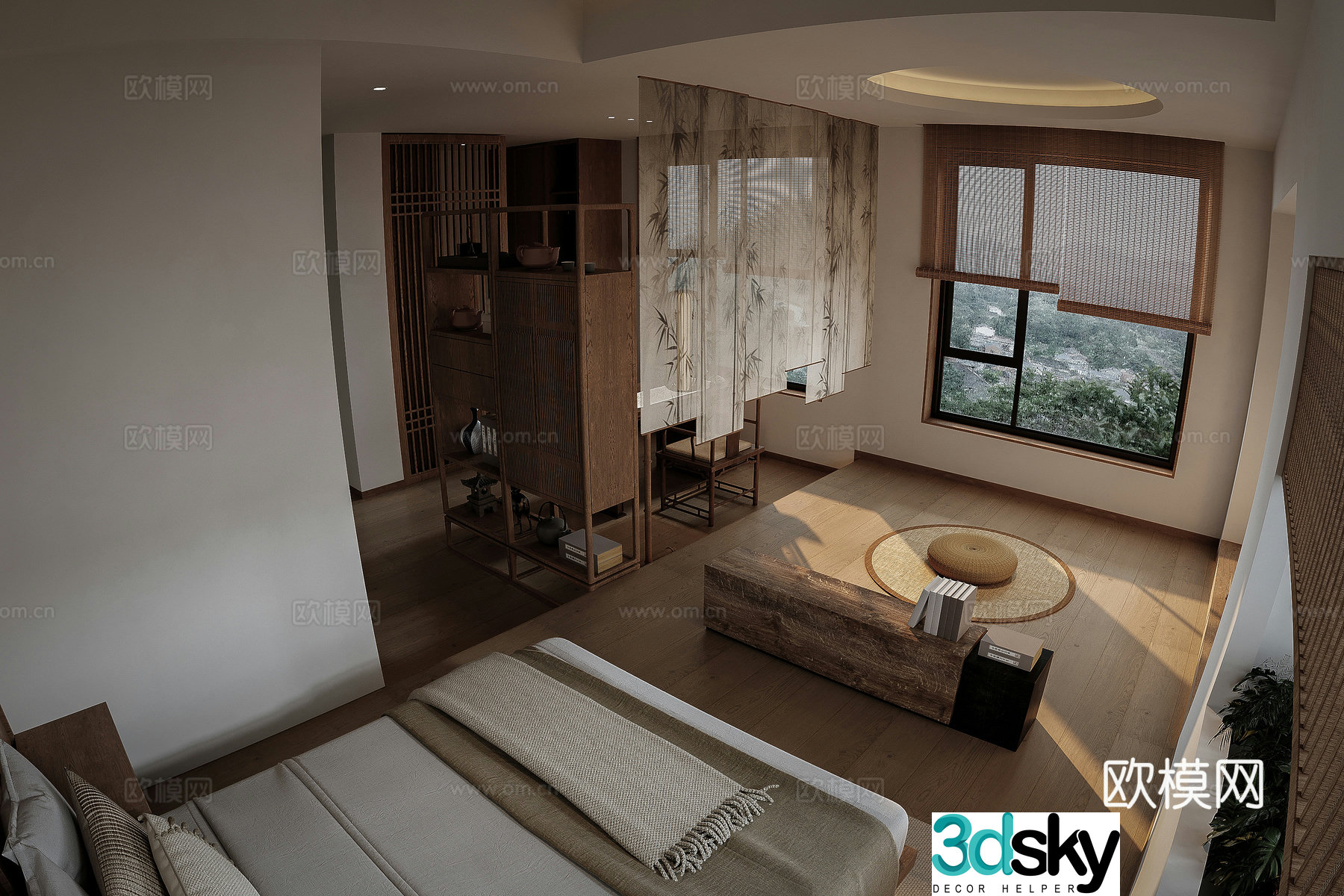 New Chinese style Zen bedroom temple bedroom 3d model