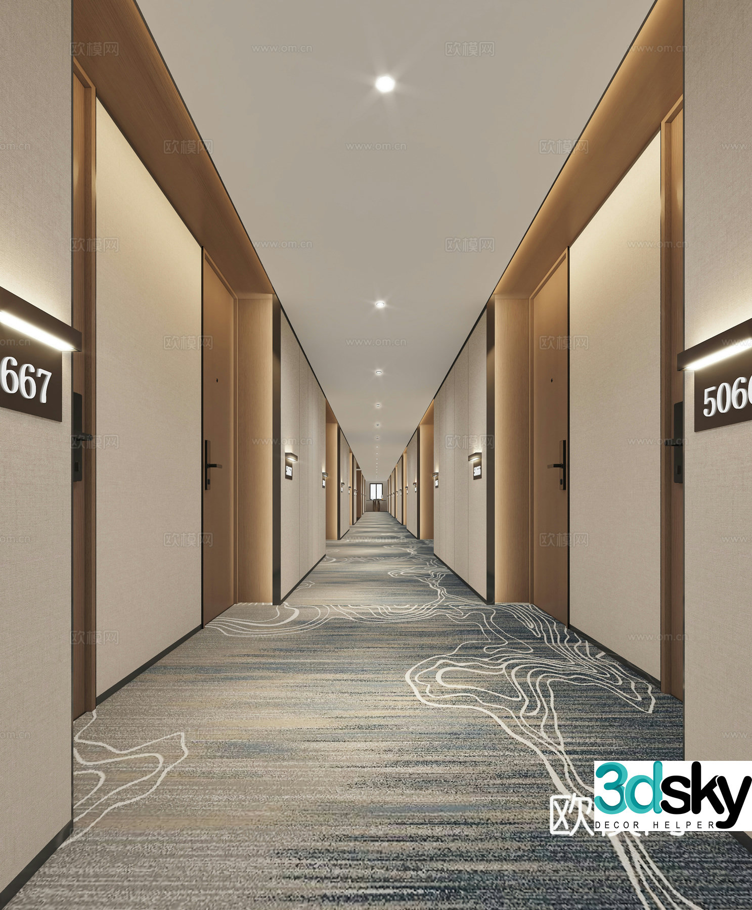 Modern hotel aisle 3D model