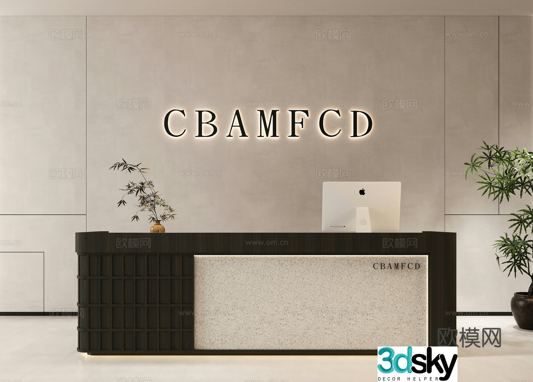 The front desk of office reception platform image background wall cashier Taiwan beauty salons 3D model at the front desk
