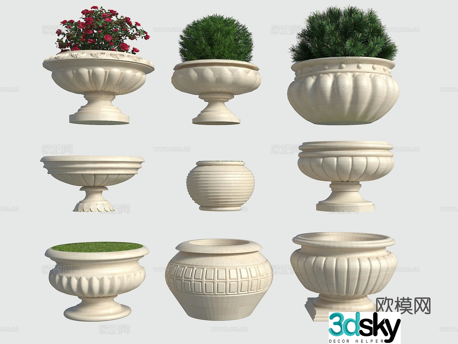 Modern European -style flower ball Flower bed Modern flower pot potted plants with flower box green planting potted plant 3D model