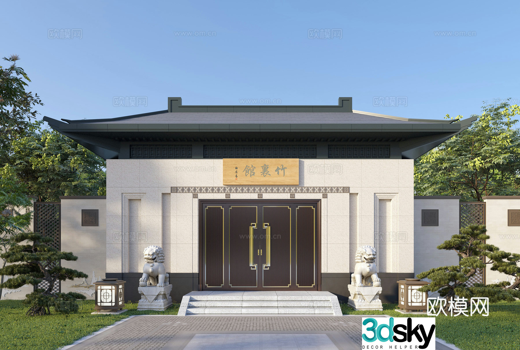 New Chinese style door door head new Chinese style courtyard door entrance 3D model