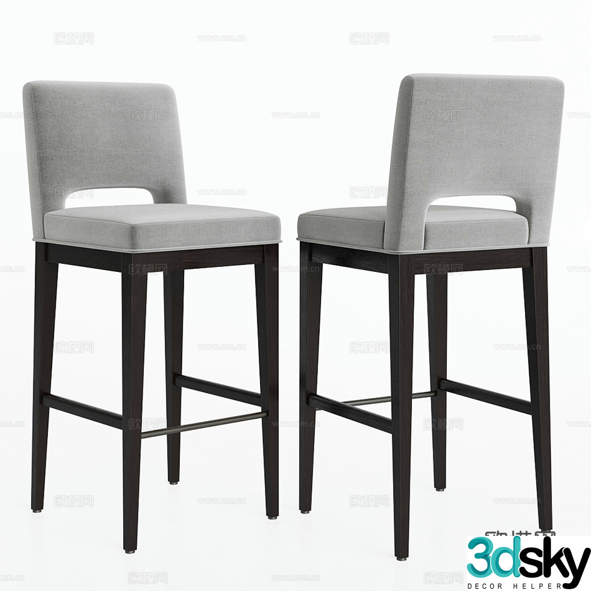 New Chinese -style fabric bar desk chair 3D model