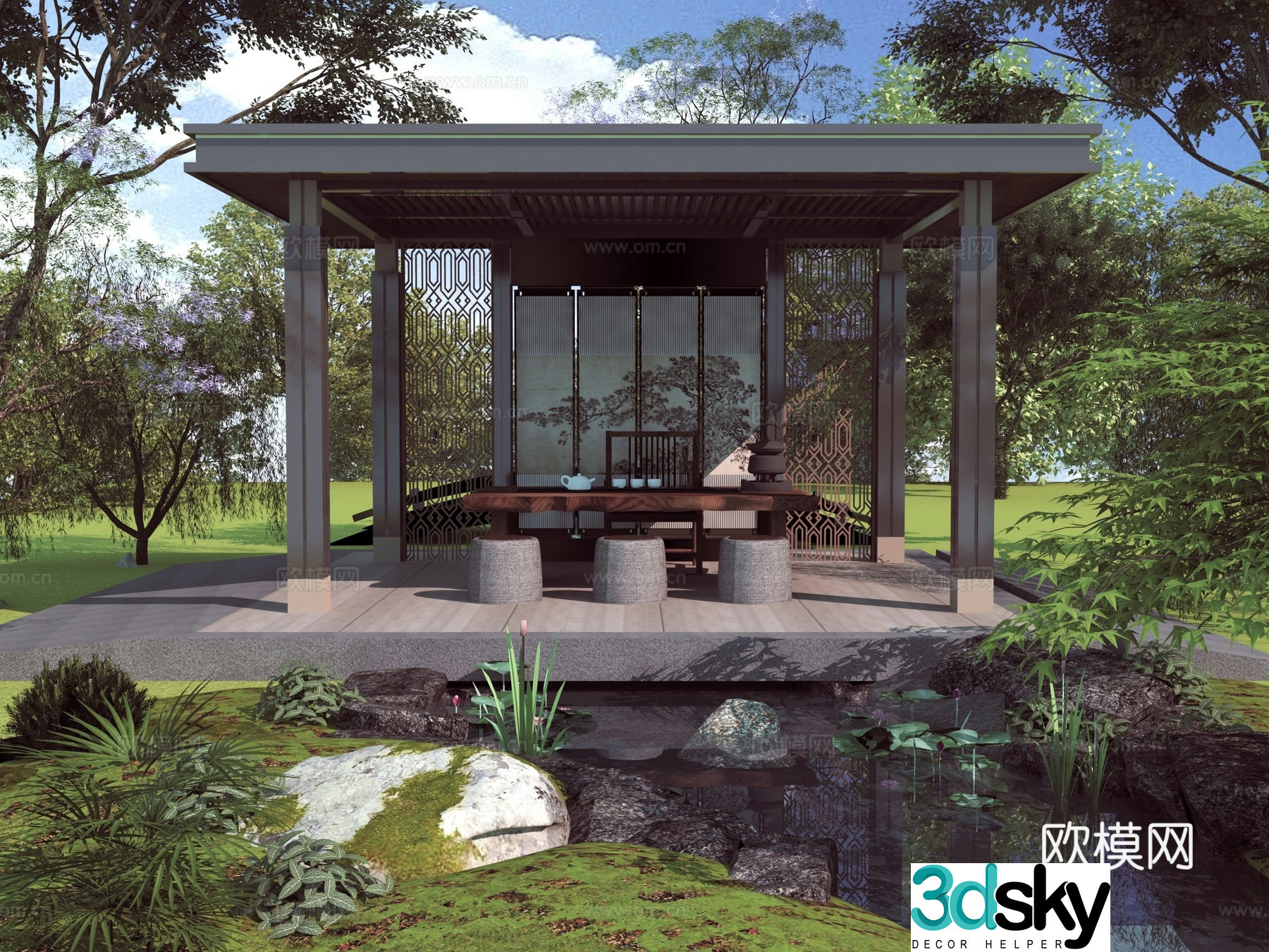 New Chinese -style pavilion 3D model