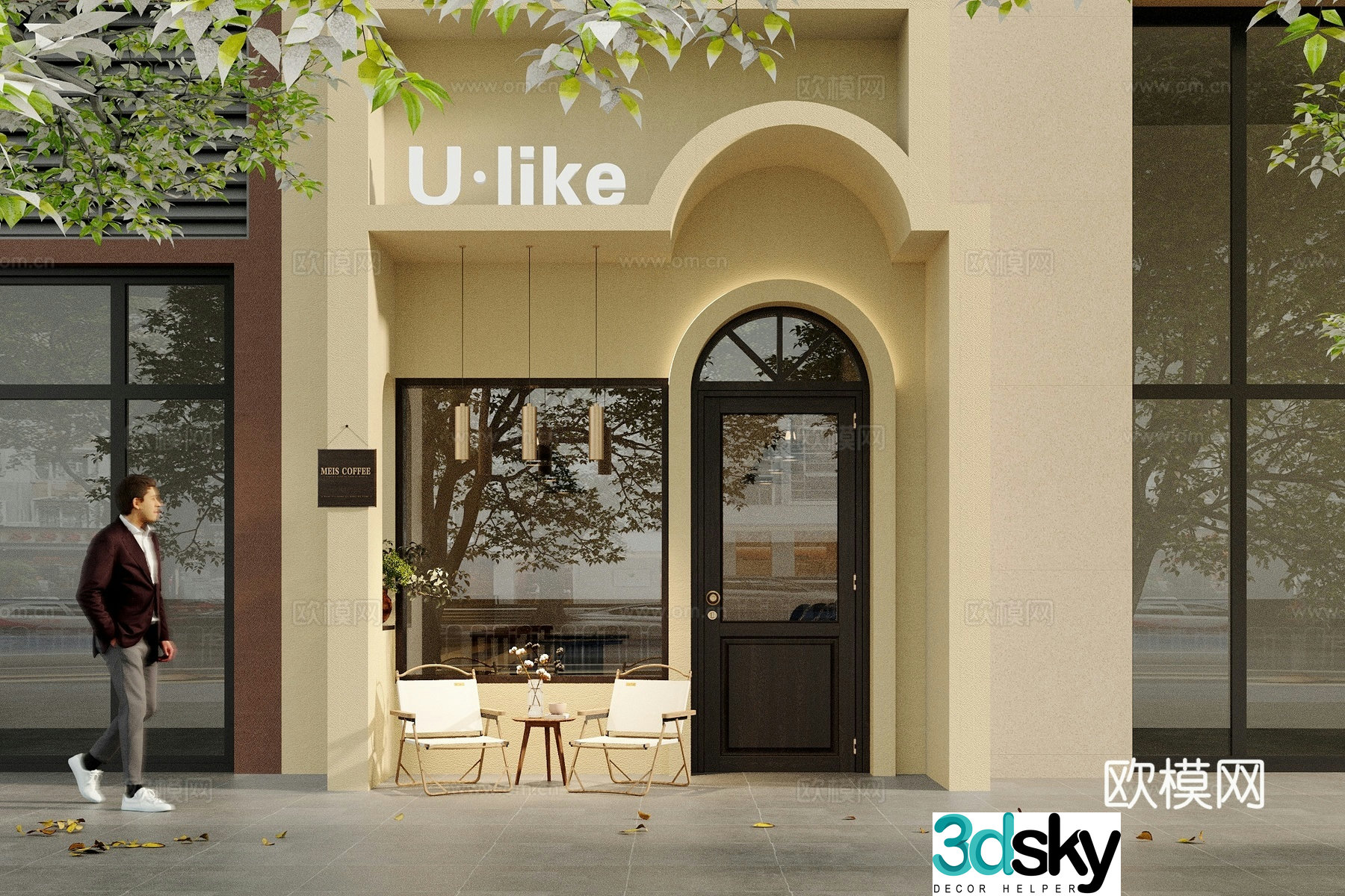 Modern coffee shop door 3d model
