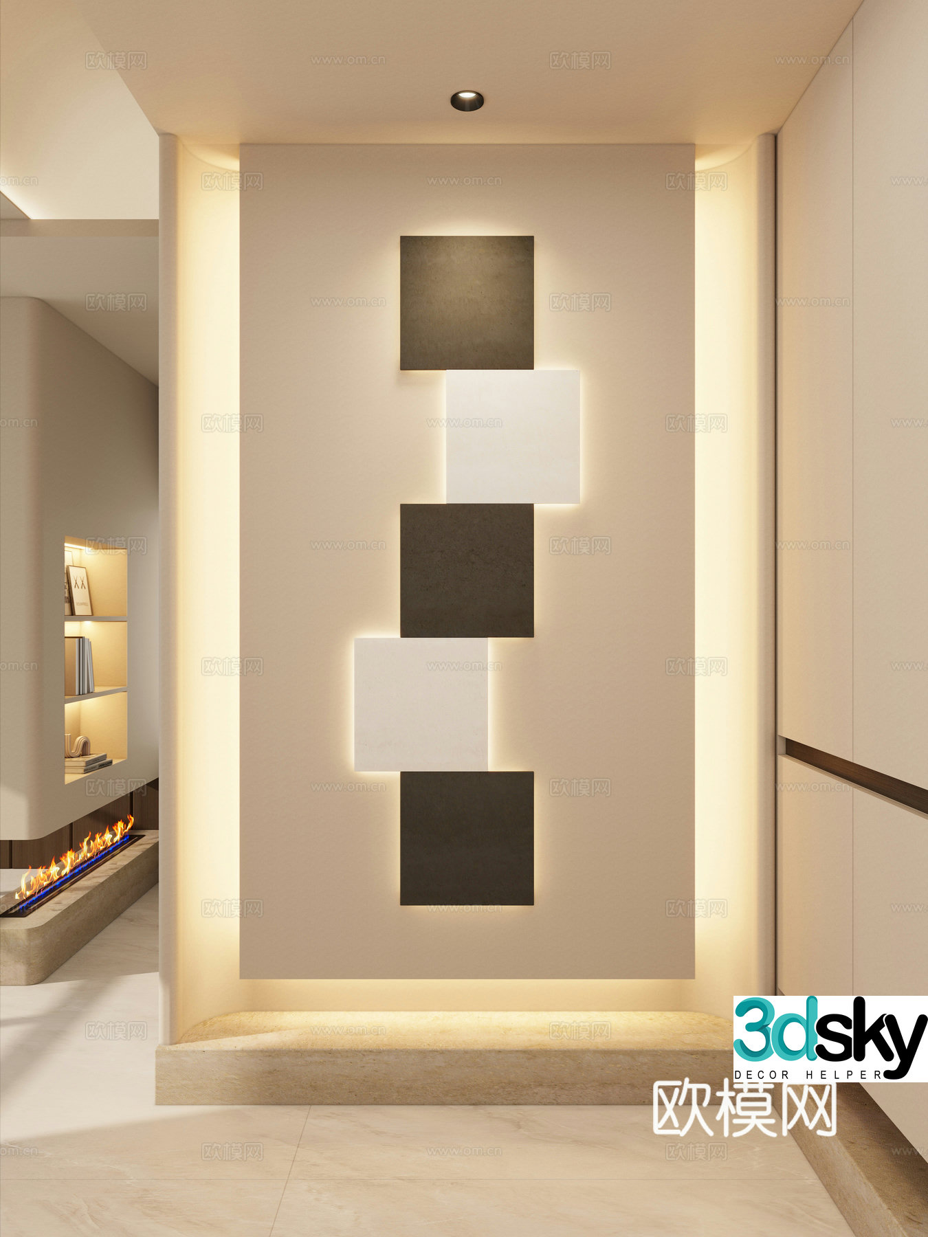 Italian minimalist style geometric stacking floating niche flame fireplace entrance partition entrance 3D model