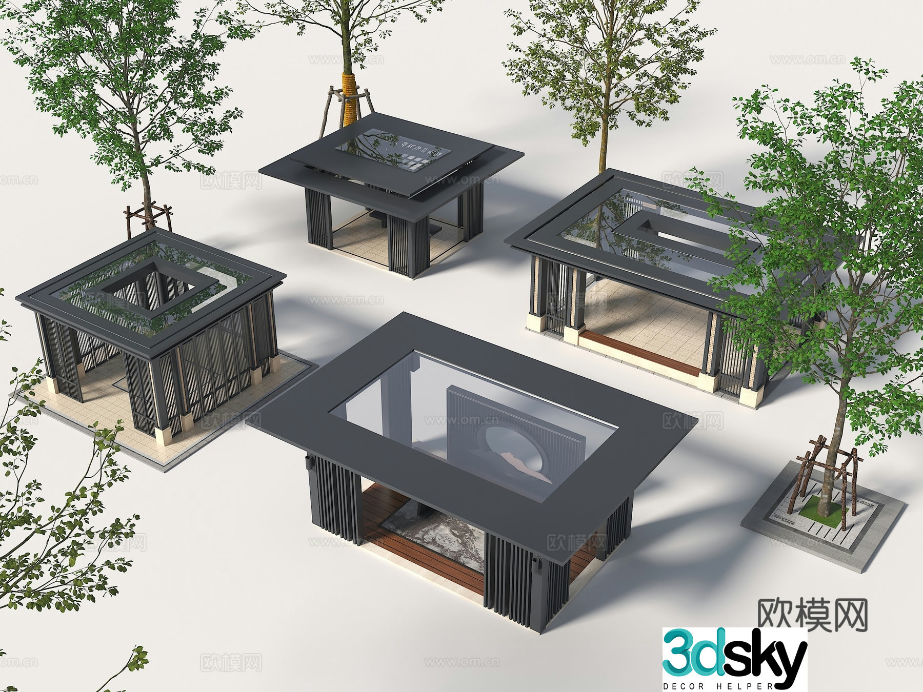 Modern Chinese style new Chinese style pavilion landscape pavilion aluminum alloy pavilion metal pavilion 3d model