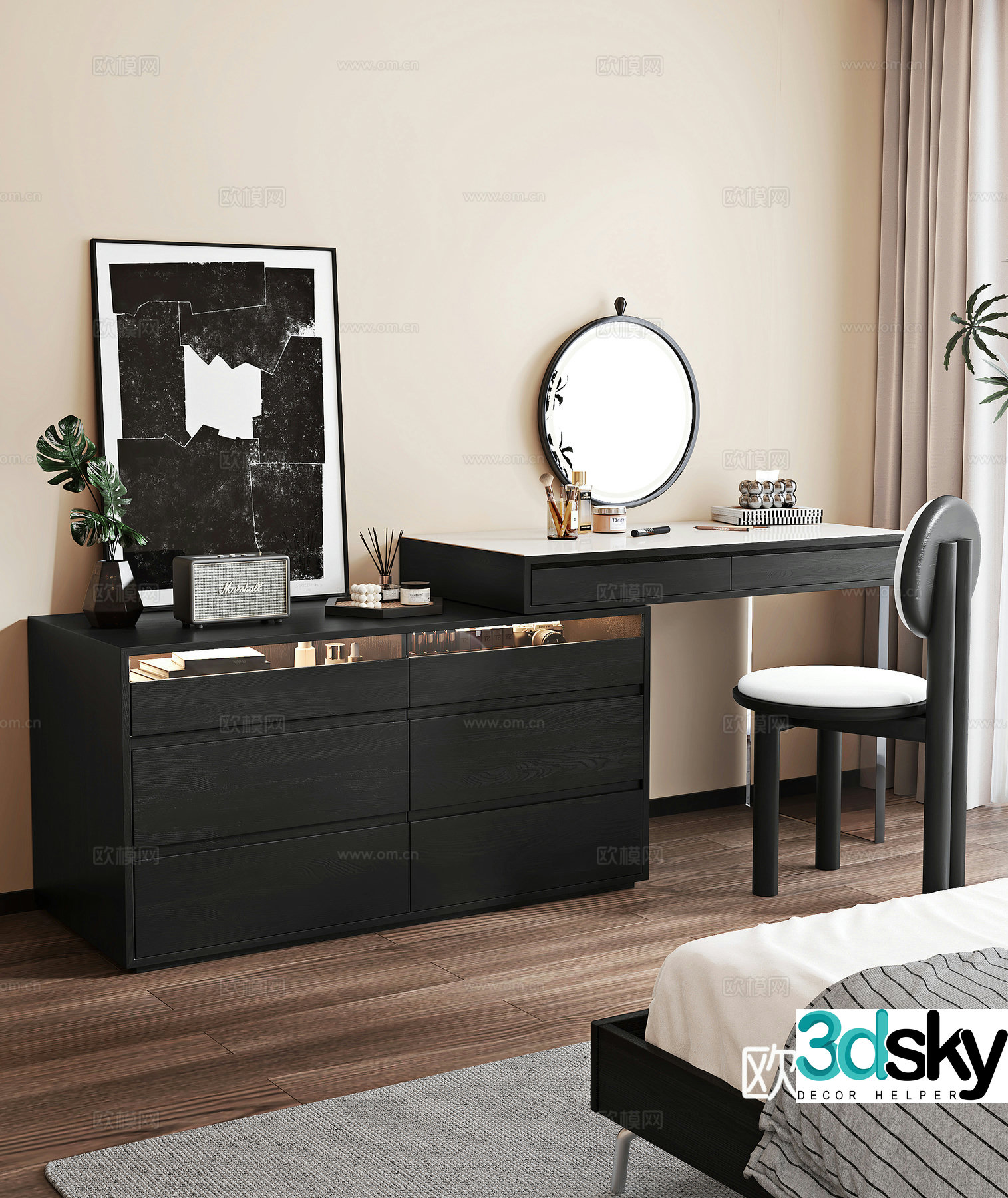 Medium style dressing table green plants decorative paintings ornaments medieval style chairs 3D model