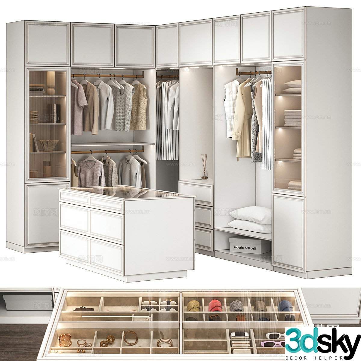 Modern light luxury open wardrobe 3D model
