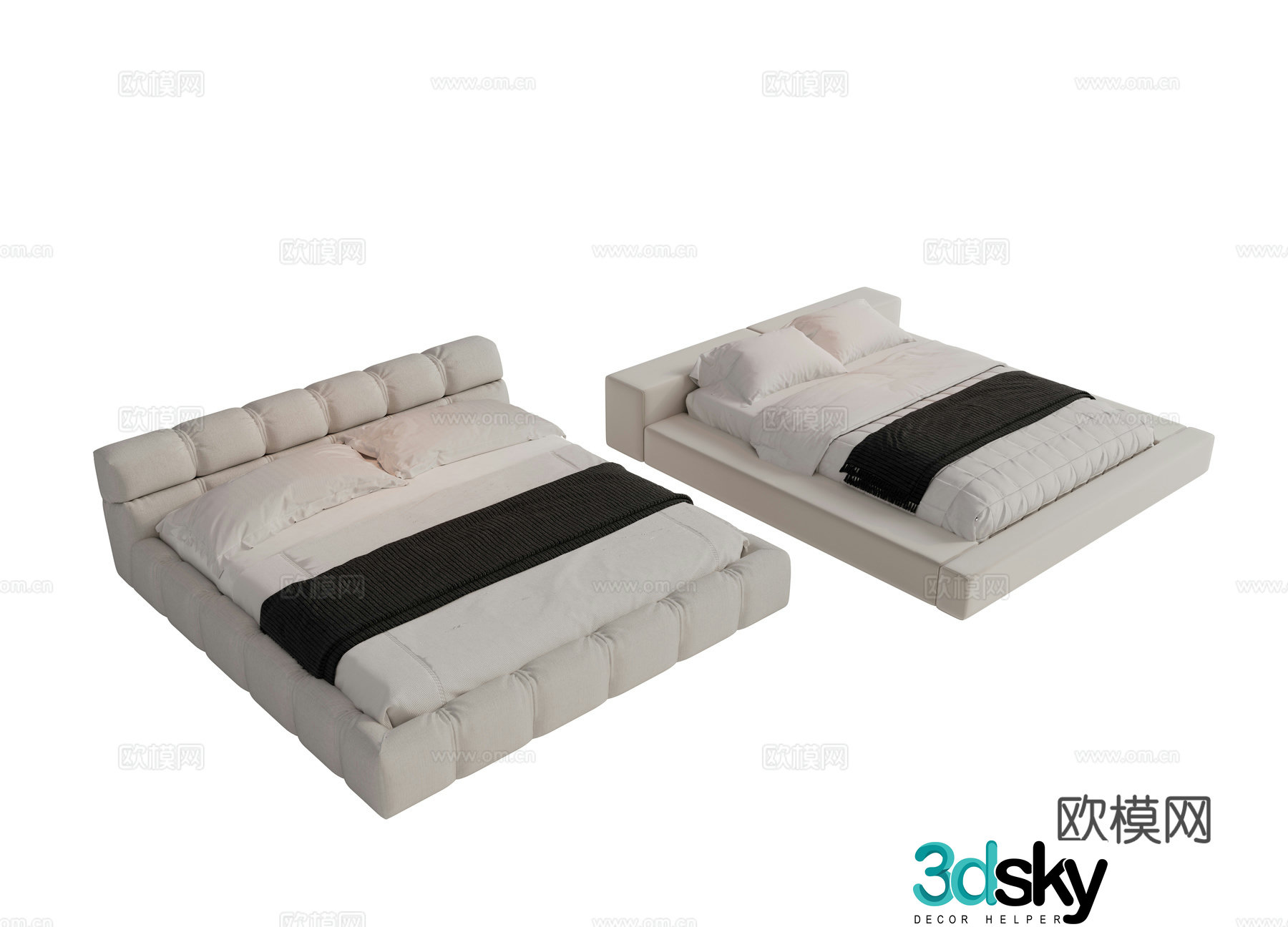 Modern fabric double bed master bedroom bed minimalist bedroom bed Minotti modern double bed 3d model