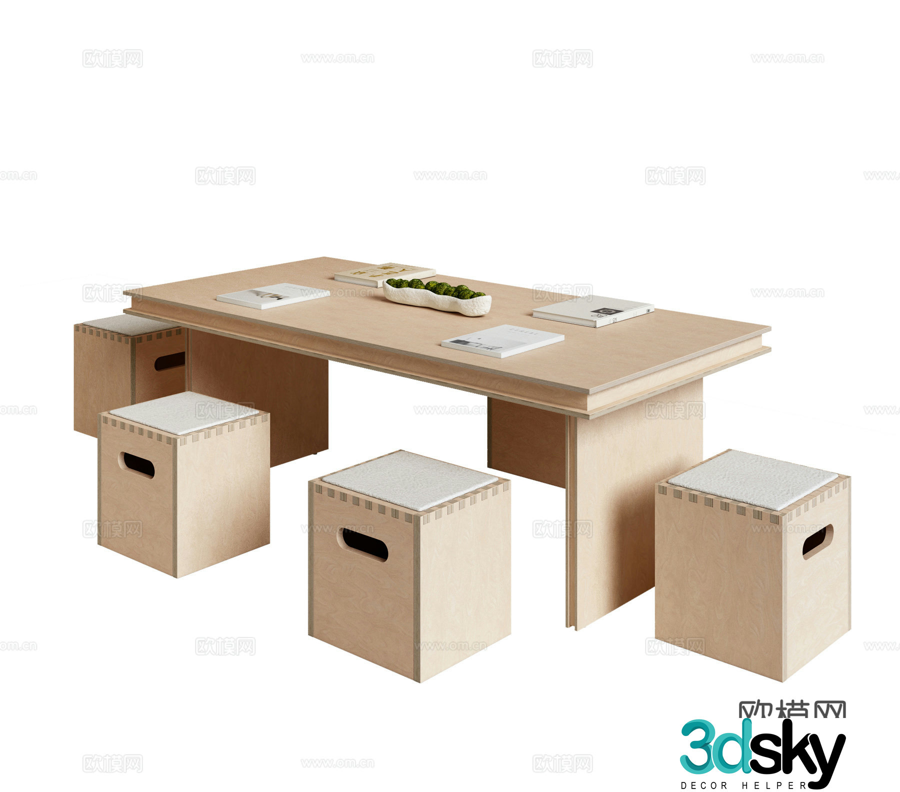 Modern reading desk chair desk long table 3d model
