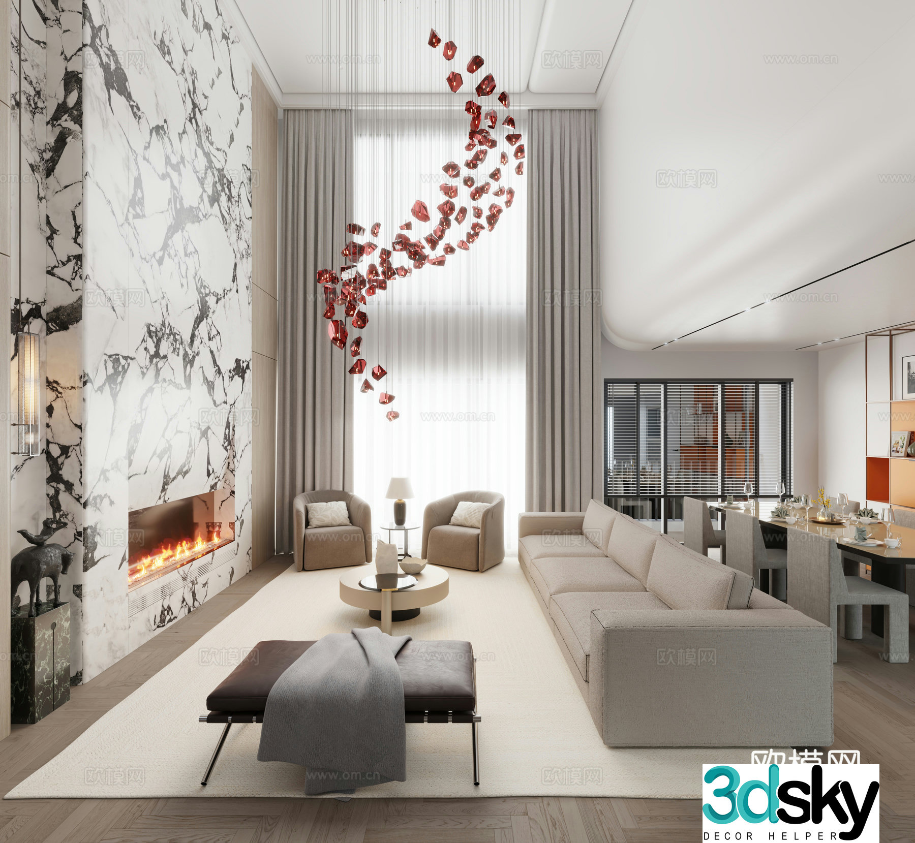 Living room sofa living room and dining room carpet empty living room 3d model