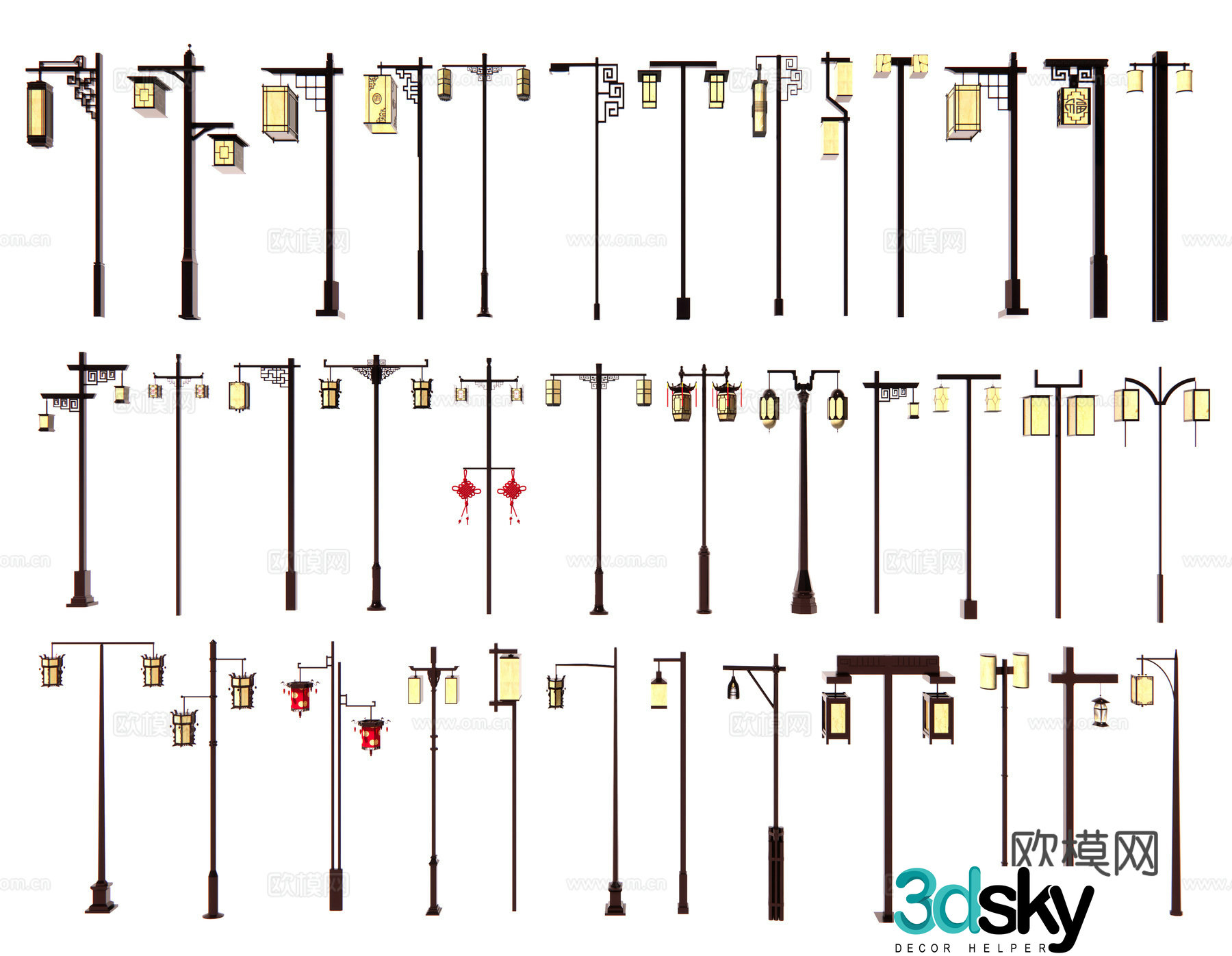New Chinese-style street lights landscape lights courtyard lights decorative lights hanging lights high pole lights outdoor lamps 3D model