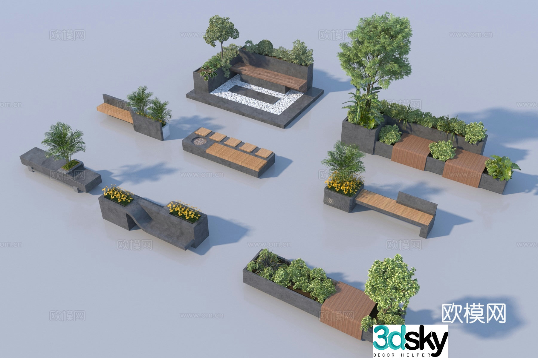 Modern landscape seating combination plant combination 3d model