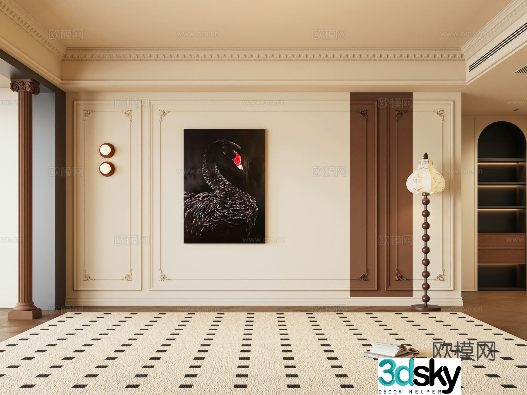 French retro sofa background wall 3d model
