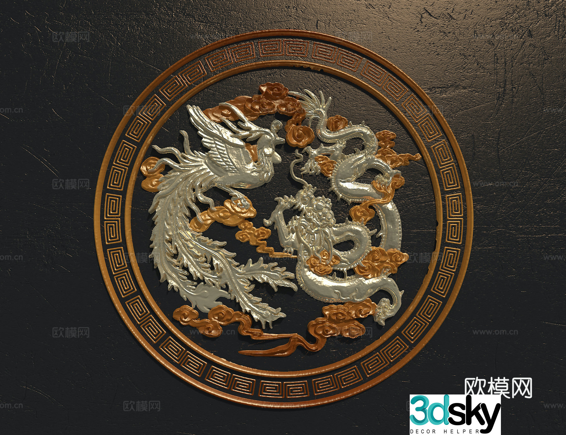 Dragon and Phoenix Relief 3D Model