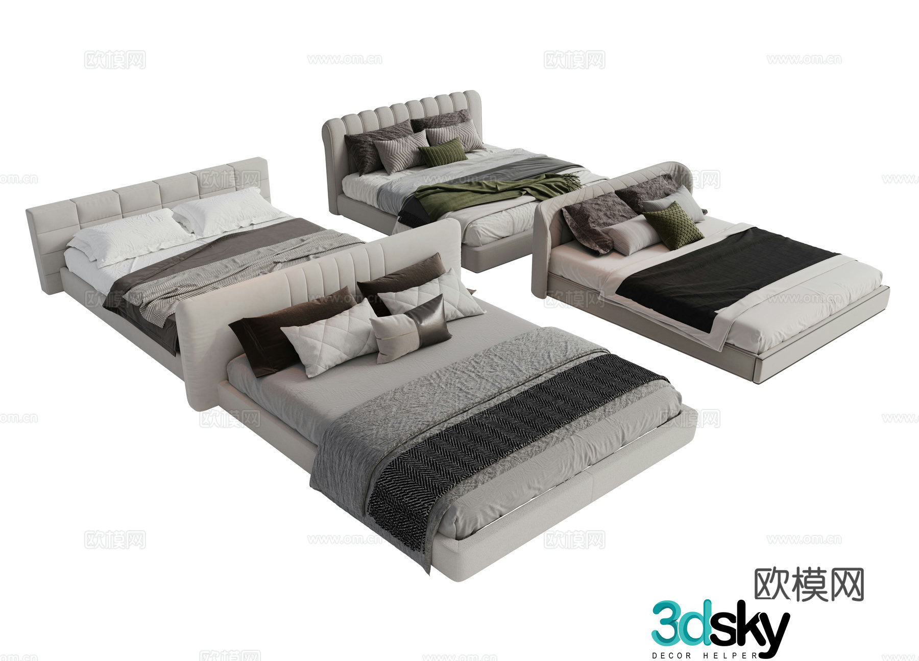 Modern fabric double bed master bedroom bed minimalist bedroom bed Minotti modern double bed 3d model