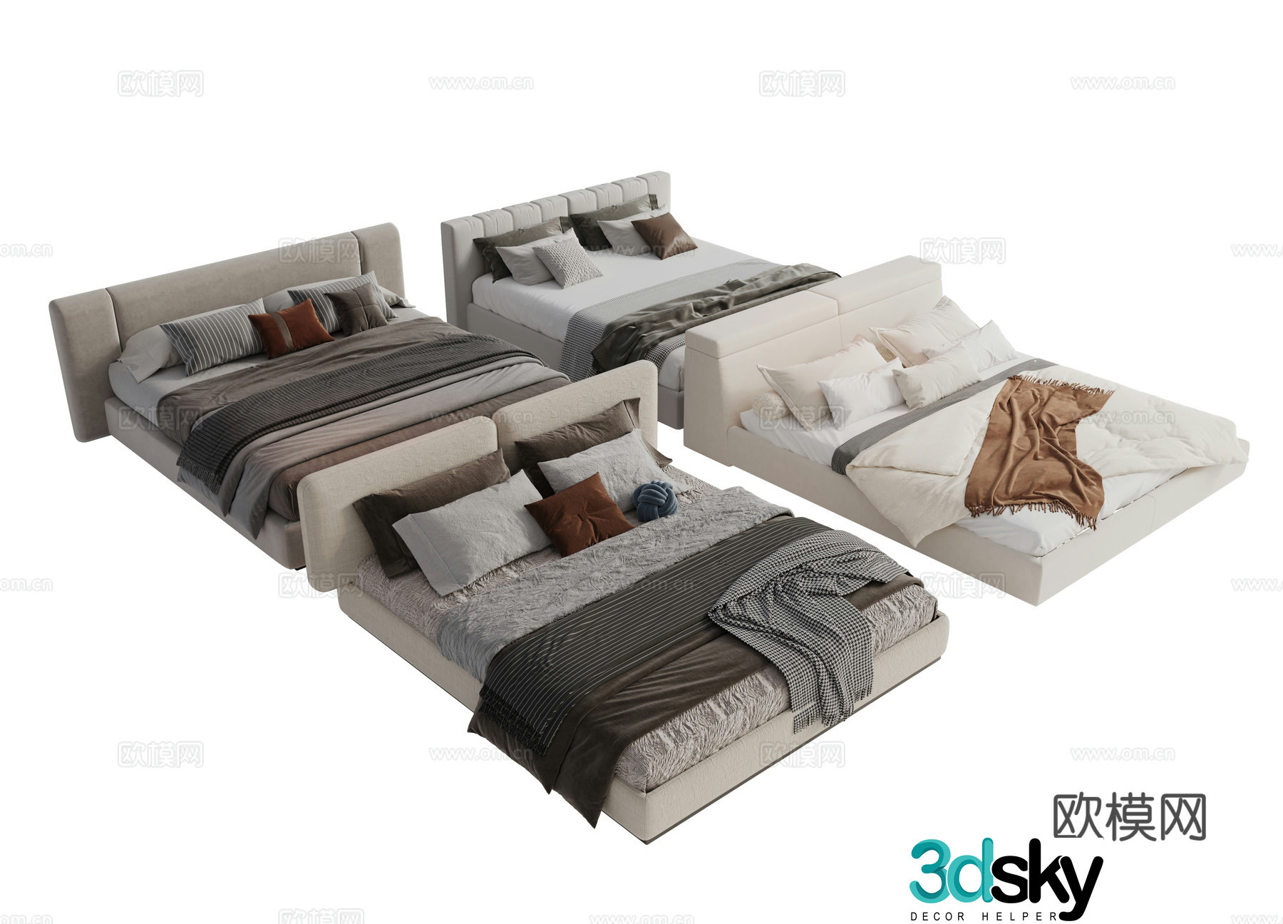 Modern fabric double bed master bedroom bed minimalist bedroom bed Minotti modern double bed 3d model