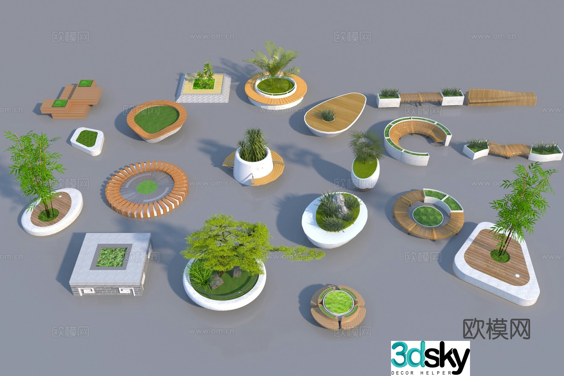 Modern tree pond flower pond combination 3D model
