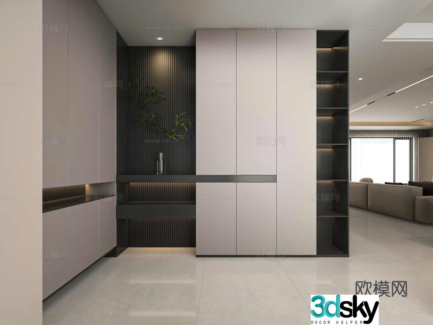 Modern villa entrance shoe cabinet 3d model