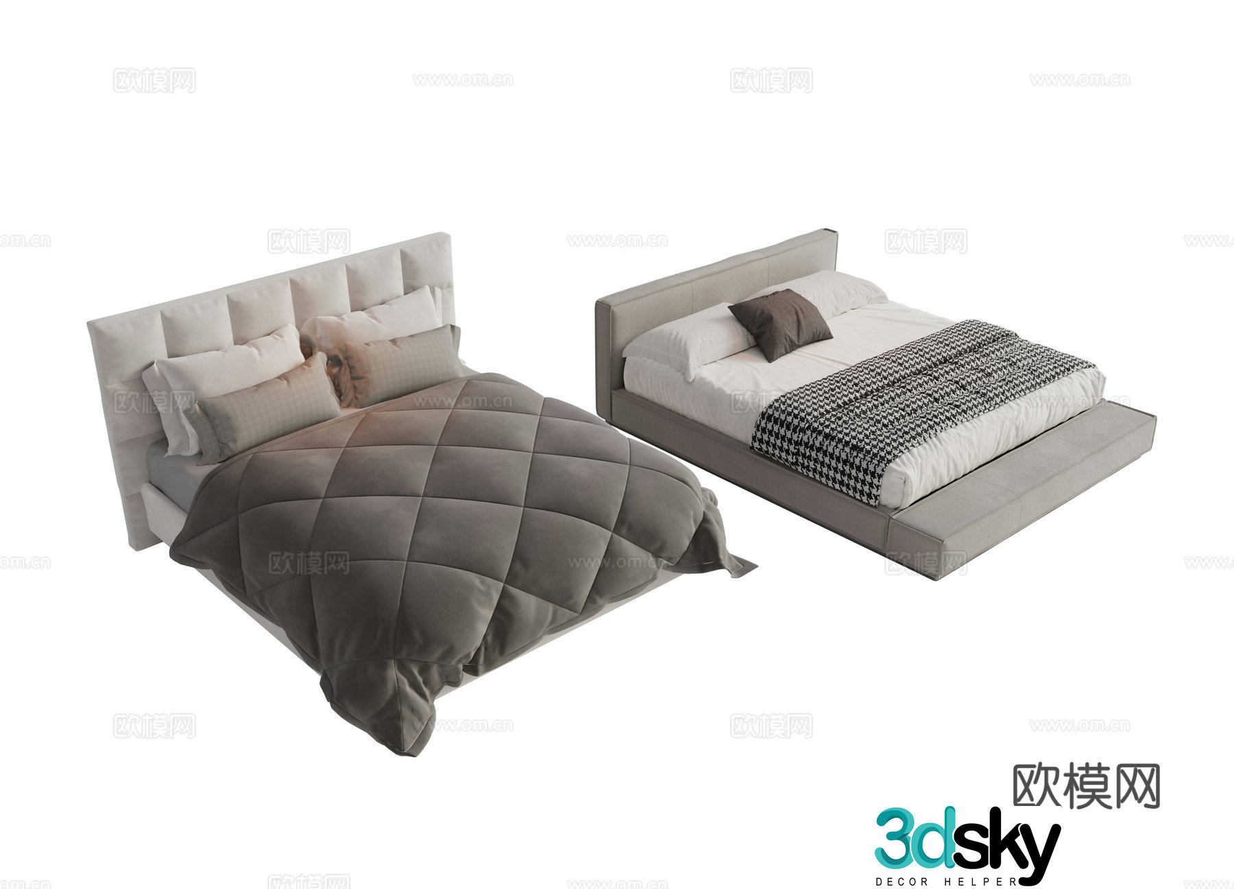 Modern fabric dual bed Main bed bedroom minimalist bed bed Minotti Modern dual bed 3D model