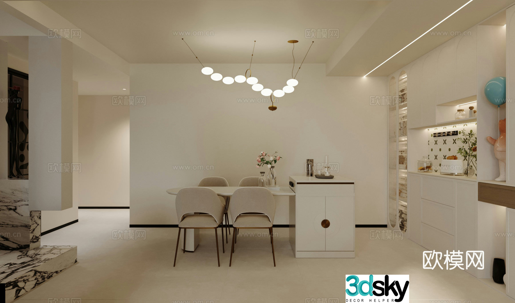 Modern Cream Style Restaurant 3D Model