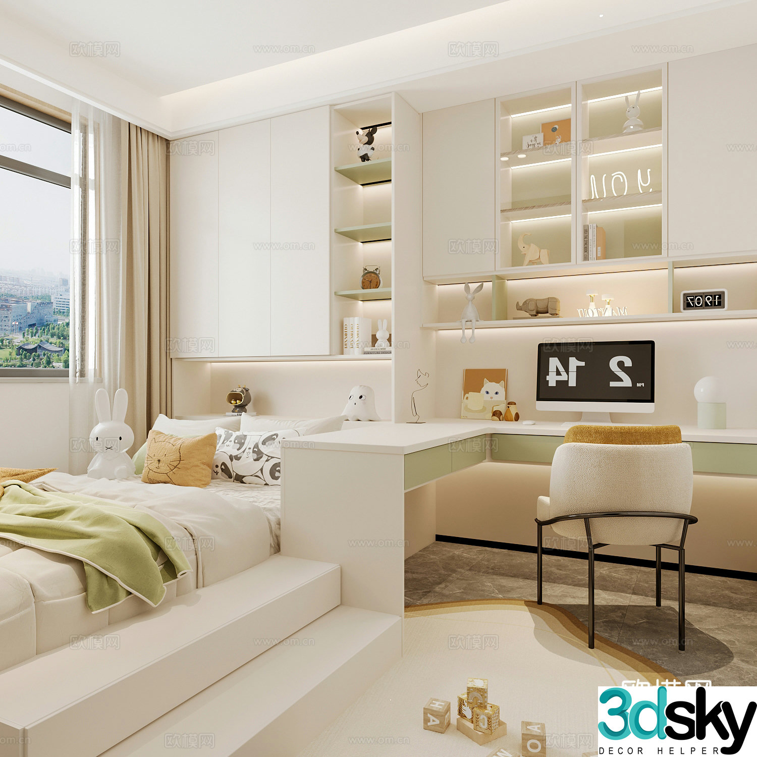 Modern children’s room boy’s room girl’s room children’s bed children’s wardrobe children’s desk 3d model